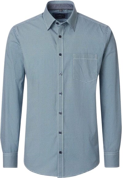 CASA MODA Sport casual fit overhemd - twill - wit met licht- en donkerblauw dessin - Strijkvriendelijk - Boordmaat: 39 - 40