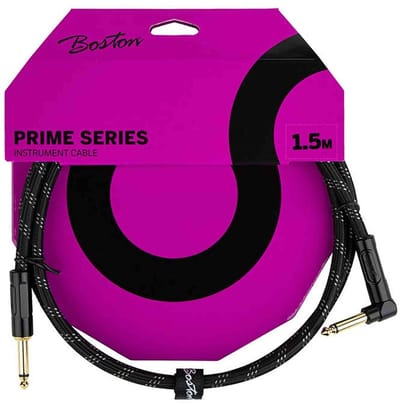 Boston GCRB-15A Prime Series Black Tweed Gitaarkabel Recht-Haaks 1.5 Meter