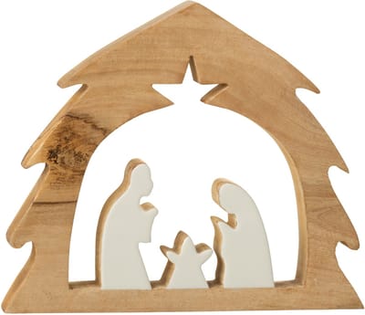 J-Line decoratie Kerststal Boom - hout - wit/naturel - large