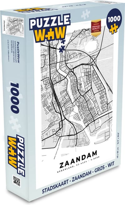 Puzzel Stadskaart - Zaandam - Grijs - Wit - Legpuzzel - Puzzel 1000 stukjes volwassenen - Plattegrond