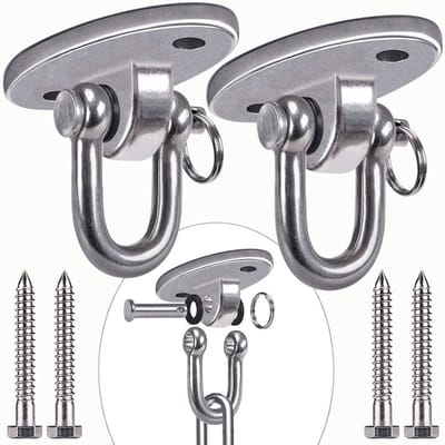 180° Zware Schommelhaak voor Plafond | Roestvrij Staal | 1000 kg Capaciteit | 2 Stuks | Voor Yoga, Hangmat en Schommels