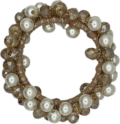 Haarelastiek - kralen - wit/taupe