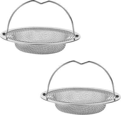 Grote RVS Afvoerzeef Set - 2 Stuks met Handvat, Antiklevende Afvoerzeef voor Keuken of Badkamer, Diameter 6.5cm