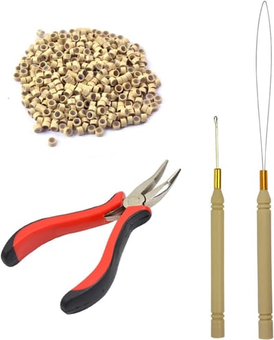 Complete Haarextensions Set met Microring, Naald, Haartangen en 500 Stuks 5mm Microring Ringen (Blond) voor Volumineus en Lang Haar