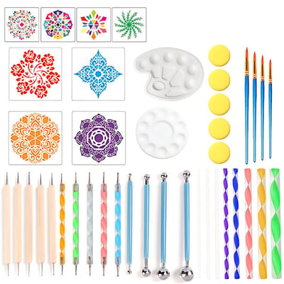 Somstyle Dotting Tools Mandala Set - 41-Delig - Sjablonen & Penselen voor Dot Painting - Nail Art - Acrylstaven - Multicolor