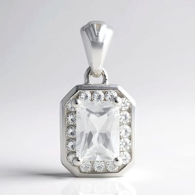 Cavill - Zilveren Hanger - 925 Sterling Zilver - Danburiet 0,945 ct Achthoekig Briljant - 16 Cambodjaanse Zirkonen 0,331 ct - Elegant Sieraad Dames