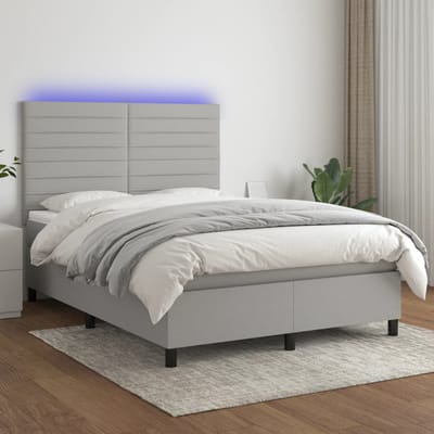 vidaXL - Boxspring - met - matras - en - LED - stof - lichtgrijs - 140x190 - cm