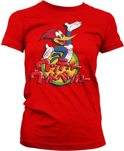 Woody Woodpecker Dames Tshirt -S- Washed Japanese Logo Rood