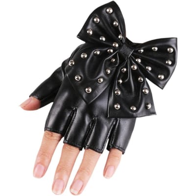 Nieuwe Dames Handschoenen met Klinknagels en Strik Halfvinger Handschoenen Nachtclub Dans Podium Dans Handschoenen one size black