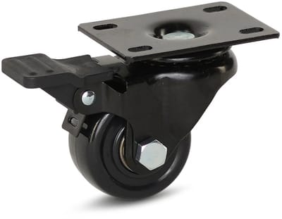 Zwart nylon zwenkwiel geremd met topplaat - 50mm - 150kg
