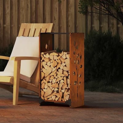 Houtopslag Rek - Houtstapelaar Opslag - Haardhout Opslaan - Weerbestendig Staal - 40 x 30 x 80 cm - Bruin