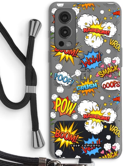 Case Company® - Hoesje met koord geschikt voor OnePlus Nord 2 5G hoesje met Koord - Pow Smack - Telefoonhoesje met Zwart Koord - Bescherming aan alle Kanten en Over de Schermrand