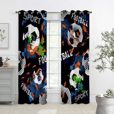 Bloed Voetbal Aquarel Print Gordijnen Slaapkamer Woonkamer Studeerkamer Decoratieve Gordijnen Huis Decoratie 2 Stuks W50xH140(CM)x2PCS&Grommet Top black