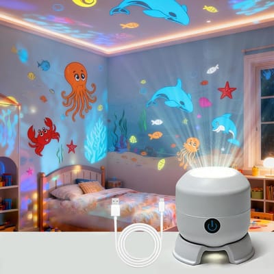 Projector Nachtlamp - oceaan projector - 360 graden draaibaar kindernachtlampje - Dynamisch roterend LED-projectielicht - USB - Sfeerverlichting voor Slaapkamer en Feesten