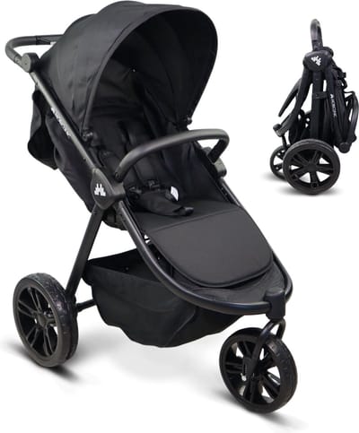 Mobiclinic Agnes - Kinderwagen 2-in-1 - Met 3 wielen - Ultracompact - Handgreep met één hendel - 0 tot 3 jaar - 5 puntsgordel - 0-22 kg - Multifunctionele Buggy 2 in 1 - Afneembare stang - Zwart