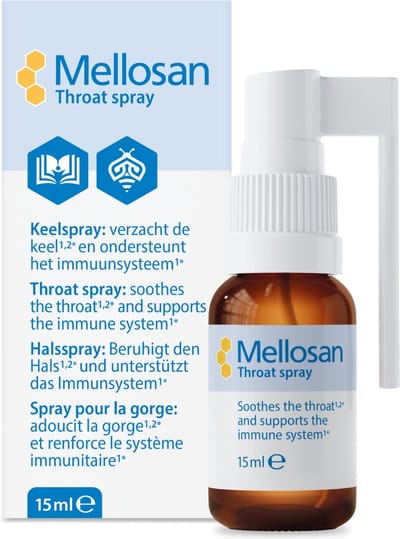Mellosan Keelspray - Verzacht de keel - Vermindert kriebel in de keel - Ondersteunt het immuunsysteem - Natuurlijke keelspray met tijm, kamille en rode zonnehoed - Keelverzorging