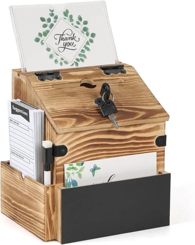 Houten Ideeënbus met Slot en Briefvak - Donatiebox voor Stembiljetten en Suggesties