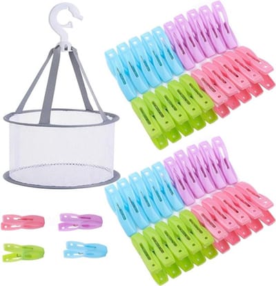 Kleurige Kledingknijpers met Mand - 40 Stuks, Plastic Knijpers, Windbestendige Kledingclips voor Buitengebruik