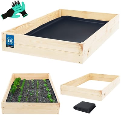 KOTARBAU® Moestuinbak, Verhoogd Tuinbed, Geïmpregneerd Hout, 120 x 100 x 18 cm, Bruin, Plantenbed, met Vlies en Handschoenen met Klauwen, Groentebed, Bloembak Hout Buiten