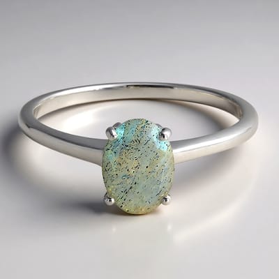 Cavill - Zilveren ring met ovale Labradoriet 1,05 ct - 925 Sterling Zilver - Elegant Minimalistisch Design - Ringen Maat 17