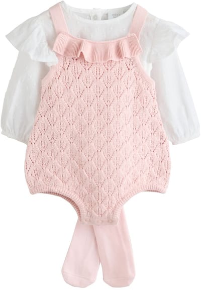 Next - Meisjes - Babyrompertje en gebreide tuinbroek met maillot, 3-delige set - Roze