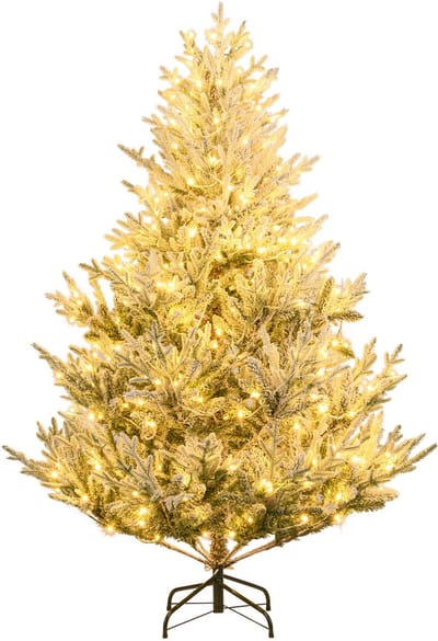 COSTWAY Kunstkerstboom van 180 cm met verlichting en sneeuw, dennenboom met warmwitte ledlampen, 13 modi, timer, instelbare helderheid, kerstboom, kunstboom, Kerstmis voor thuis