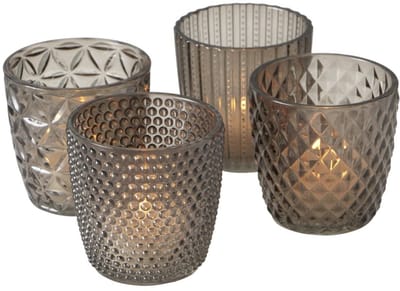 Dailygoods- Lantaarn Set - 4-delig - Decoratieve Glazen - Theelichthouder - Tafeldecoratie - Ø 8 cm - Verschillende Patronen