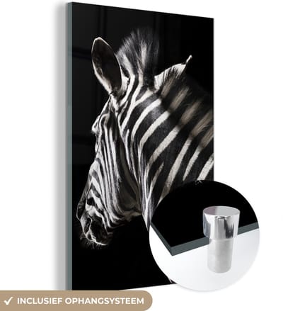 MuchoWow® Glasschilderij 120x180 cm - Schilderij acrylglas - Zebra - Wilde dieren - Patronen - Foto op glas - Schilderijen