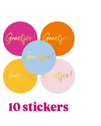 10x Sticker - Groetjes ! - Color Mix - 4cm - sluitsticker - cadeausticker