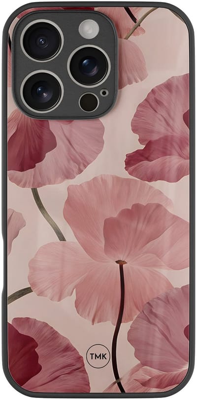 Hoesje geschikt voor Apple iPhone 16 Pro - Vintage blossom - Roze - TPU luxe case (glossy toplaag) - Bloemen - Hardcase backcover zwart
