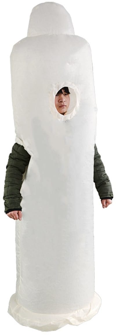 KIMU® Opblaas Kostuum Condoom - Opblaasbaar Pak - Penispak Mascotte Opblaaspak - Opblaasbare Voorbehoedsmiddel Vrijgezellendag Dames Heren Festival