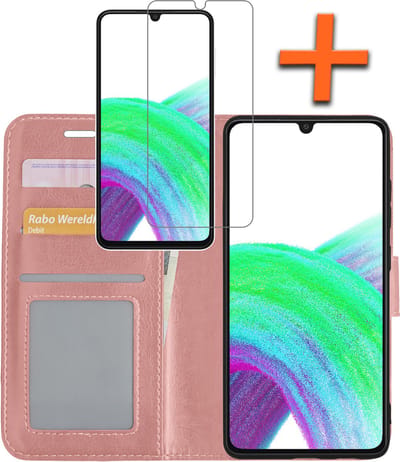 Hoes - Met Screenprotector - Geschikt voor Samsung Galaxy A33 - Luxe Pasjeshouder - Bookcase Portemonee - Flip Case - Kunstleer Book Case - Flipcase - Book Cover - Walletcase - PortemonneeHoes - Rosé goud