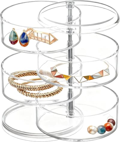 SnelShoppen - Transparante opbergdoos ronde houder voor haarsieraden oorbellen ringen armbanden make-up 4 verdiepingen draaibare sieradenorganizer kun