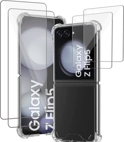 2x Screenprotector + Hoesje geschikt voor Samsung Galaxy Z Flip 5 - Beschermglas Folie – Shock Proof Cover Transparant