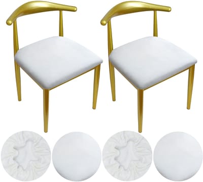 Stoelhoes Voor Stoelen Rond Luxe Stof, Diameter 36-50cm, Elastisch Ronde Rekbare Rimpel Gratis Wasbaar Stofdicht (4, Wit)