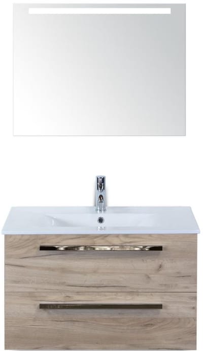 Seville Badmeubelset 80 cm - Craft Oak - Keramische Wastafel Wit Enjoy met Sence Spiegel