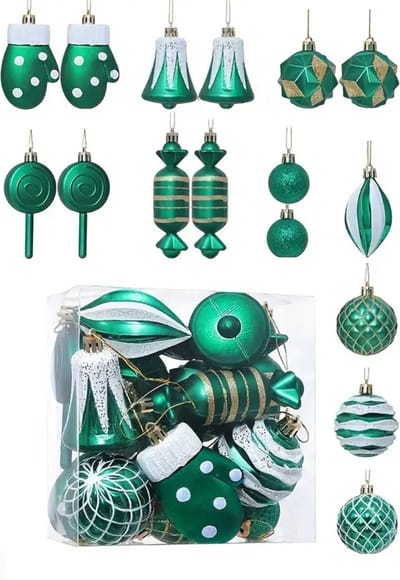Bovista Kerstballen - Kerstversiering - Plastic - Kerstballenset - Groen - 16 stuks