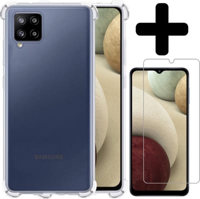 Hoesje - Met Screenprotector - Geschikt voor Samsung Galaxy A12 - Sterk & Shockproof - Siliconen Case - Back Cover - Telefoon Hoes - Shock Proof - Telefoonhoesjes - Transparant