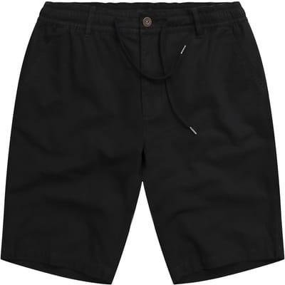JP 1880 - Heren - Bermuda linnenlook casual pasvorm elastische band - Zwart - Maat 5XL
