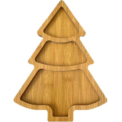 Houten Kerstschotel Santa Boomvorm Sushi Bord Snoep Snack Dessert Serveerschaal voor Eten Hapjes Desserts Snacks Sushi beige
