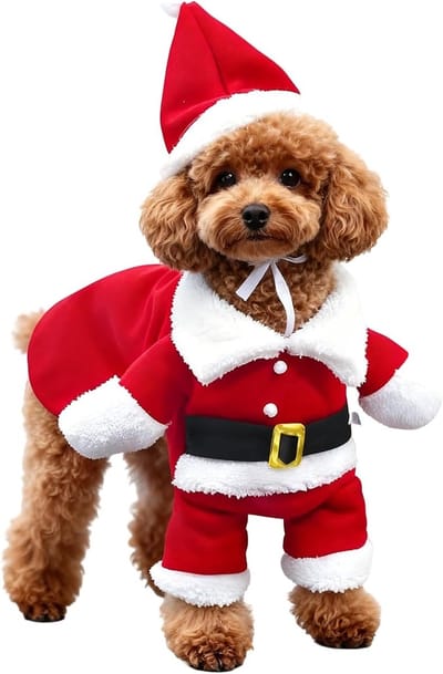 Huisdier Kerstkostuum met Santa Claus Outfit en Hoed, Feestelijke Cosplay Kleding voor Kat en Hond, Warme Winteraccessoires voor Dieren