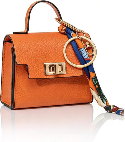 Elegante mini-handtas sleutelhanger voor dames, PU-lederen make-uptas, muntenportemonnee en lippenstifthouder in bruin en oranje, ideaal voor dagelijks gebruik en uitjes