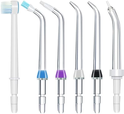 aladdien - Waterpik vervangtips - Flosser navulkoppen - Gezonde tanden - Blauw, paars, zwart, wit - Mondhygiëne - Geschikt voor Waterpik flosser - 6...