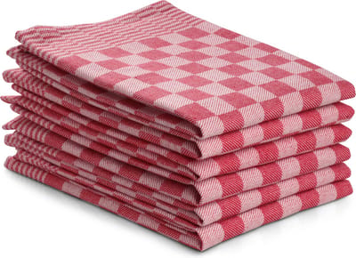 DoubleDry Theedoeken - 6 stuks - 50x70 cm - 100% katoen - blokpatroon - geblokt - horeca ruit - rood