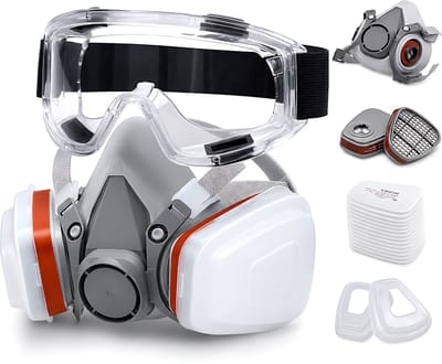 Herbruikbaar Gasmasker Set 15-delig - Beschermmasker tegen Damp en Stof - Verfspuit Masker - Industriële Ademhalingsbescherming met Veiligheidsbril