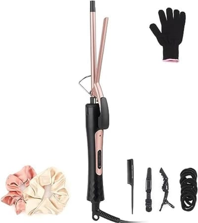SnelShoppen - Mini Krultang 9mm - Professionele Keramische Slanke Krultang Met Klem Voor Spiraal Dunne & Strakke Afro Krullen - Snel Opwarmend Voor Ko