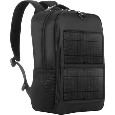 Zonne-rugzak met 14W zonnepaneel, dubbele USB-poort, waterdichte nylon rugzak voor buiten zwart