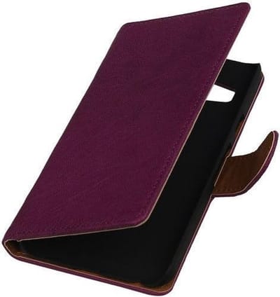 Paars echt leder bookcase voor de Samsung Galaxy J1 bookcase hoesje
