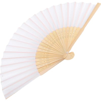 Opvouwbare Handwaaier 21cm Blanco Zijden Stof Bamboe Opvouwbare Handwaaier voor Bruiloft Dagelijks Gebruik white