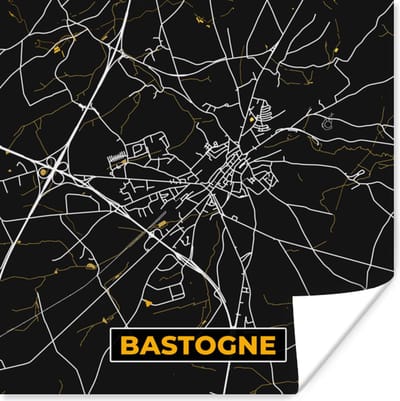 Poster Stadskaart - Plattegrond - Bastogne - Goud - Kaart - 100x100 cm XXL